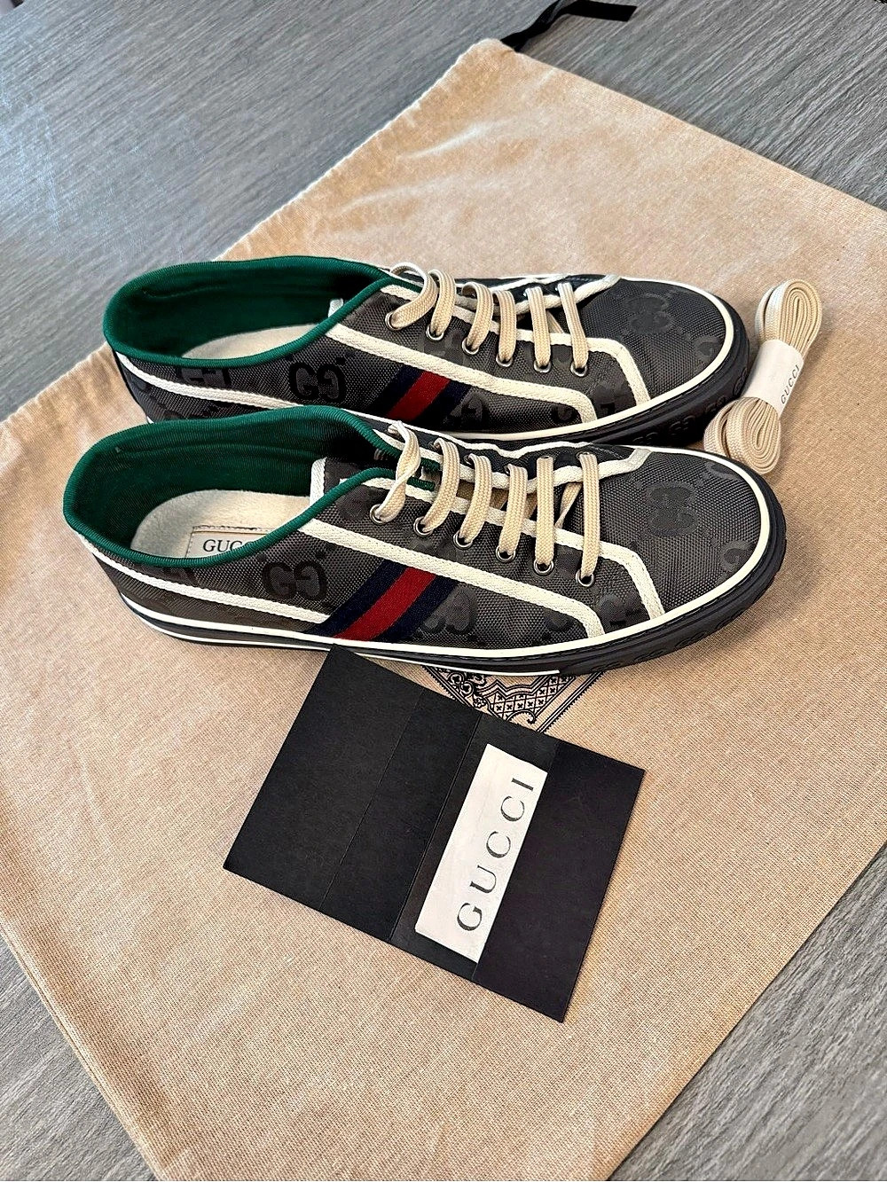 Gucci Tennis 1977 GG Monogram - Grey Black Sneakers Black & Red US 11
